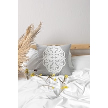 Bohem Özel Tasarım Punch Panç Desen Kare Dekoratif Kırlent Kılıfı 43x43 cm Classic Gri