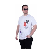 Starbattal Erkek Büyük Beden Sıfır Yaka Tişört One Time 26156 Beyaz