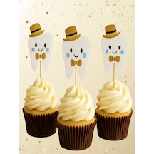 Diş Temalı Cupcake Kürdan Süsü Diş Buğdayı Parti Süsü Pasta Üstü Kürdan Dekoru Baby Tooth Konsepti 8 Adet