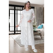 Mecit Pijama Mecit 6000 Bayan Ekru Dantel Sabahlık Hamile Lohusa Pijama Takımı 001
