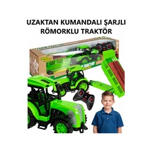Uzaktan Kumandalı Şarjlı Römorklu Traktörfull Fonksiyon Çiftlik Hayvanı Veya Odun Taşıyan Oyuncak Yeşil