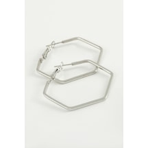 Beşgen - 425 - Halka Küpe 4 Cm - Nazblsmm - Gümüş Rengi