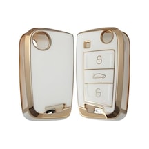 Autohan Keys Vw Golf 7, Golf 7.5, Tiguan, Polo Uyumlu Lüks Nano Anahtar Koruma Kılıfı, Beyaz-altın