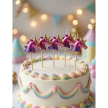 Unicorn Figürlü Mum Asetatlı 5 Parça 3 Cm Doğum Günü Süsü 9+