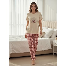 Mihra Kadın Compakt Penye Bisiklet Yaka Kısa Kol İnce Pijama Takımı 90784e - 1 Adet Ekru