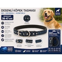 Desenli Köpek Boyun Tasması 38-47 Cm Ayarlanabilir Metal Tokalı D Halkalı - Lacivert Çok Renkli