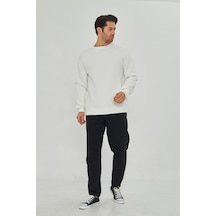 Pxm Dtf Digital Baskılı 3 Iplik Şardonlu Oversize Düz Desen Sweatshirt Beyaz Kırık Beyaz Kırık Beyaz