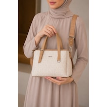 Just Polo Kadın Orta Boy Premium Deri Ayarlanabilir Askılı 3 Bölmeli Şık El & Omuz Çantası Shoulder Bag Krem - Camel