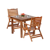 Ürgüp Ahşap Bahçe Balkon Seti: 80X80 Sabit Masa + 2 Sandalye