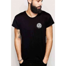 Göğüs Uzay Panda Baskılı Siyah Erkek Tshirt