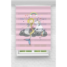 Perdecizade Enxboy Pembe Deniz Kızı Pony Dijital Baskılı Zebra Perde-cocuk Odası-stor Perde Renkli