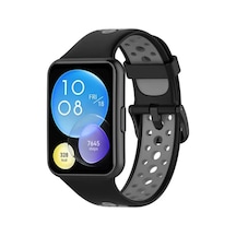 Newface Huawei Watch Fit 2 Spor Delikli Kordon - Siyah-gri