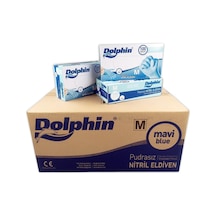 Dolphin Tek Kullanımlık Lateks Mavi Pudrasız Nitril Muayne Eldiveni Medium Orta Boy 100'lü 20 Paket