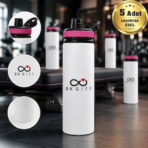 Logonuza Özel 5 Adet Askılı Alüminyum Su Matarası - 800 Ml Kurumsal Matara Pembe