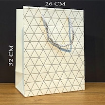 Beyaz Geometrik Desenli Büyük Boy Karton Hediye Çantası Çok Renkli