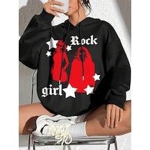 Startmore Coke Serisi Figure & Letter Graphic Drop Shoulder Drawstring Hoodie Siyah