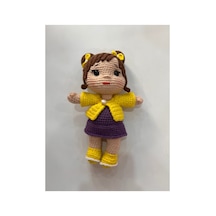 Afra Amigurumi El Örgüsü Bebek 20 Cm Tığ İşi Şirin Kıyafetli Hediyelik Oyuncak Bebek Sarı-mor