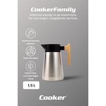 Cooker Bamboopour 1.5 Litre Paslanmaz Çelik Bambu Saplı Çelik Termos Ckr2090 Gümüş