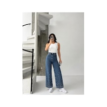 Kene Jeans Yüksek Bel Bilek Boy Tintli Bol Paça Denim Pantolon Tintli