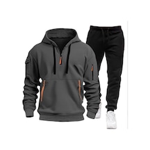 Erkek Kışlık Günlük Trend V Yaka Fermuarlı Kazak Koyu Gri