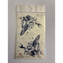 Çiçekli Balina 18x11 Cm 1 Aylık Yarı Kalıcı Yapıştırma Geçici Dövme