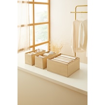 Ocean Home Textile 3'lü 6 Bölmeli Bej Balıksırtı Çekmece İçi Düzenleyici Kutu Set
