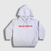 Presmono Unisex Çocuk Logo Iron Maiden Kapüşonlu Sweatshirt Beyaz