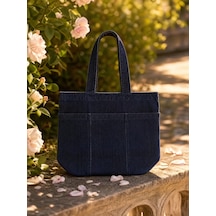 Nealirsanall.com Çok Cepli Denim Omuz Çantası Kot Tote Bag Kumaş Çanta Siyah