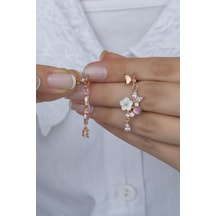 Nereze 925 Ayar Gümüş Pembe Taşlı Kelebek Manolya Çiçeği Küpe