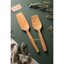 Zeytin Ağacı Ahşap Tahta Kaşık Spatula Seti 2 Parça Zeytin Ağacı Ağaç Kaşık Ynzyt-901 Kahverengi