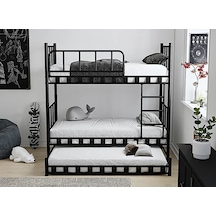 Zambak Yavrulu Genç Çocuk Odası Metal Ranza Ve Karyola - 90 X 190 Cm - Siyah 90 x 190 CM