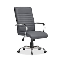 Deri Ofis Koltuğu Bilgisayar - Ofis - Müdür - Büro - Makam Çalışma Koltuğu Krom Ayaklı Gri