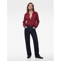 Koton Uzun Kollu Kaçık Yaka Düğmeli Oversize Gömlek Bordo 7wak60129pw