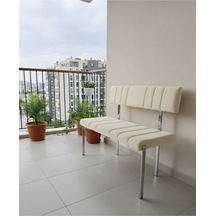 Özcan Metal Metal Krom Ayaklı Sırtlı Mutfak Salon Antre Yatak Odası Balkon Puf Bank Oturak Bench Bej