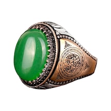 El Yapımı 925 Ayar Gümüş Erkek Yüzük Doğal Yeşil Jade Taşı - İslami Tasarım Gümüş