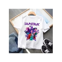 Stil-x K-pop Demon Hunters / Huntrıx Baskılı Çocuk Tshırt, %100 Pamuklu Kumaş Beyaz