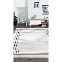 By Özer Halı Krem Renk Kahve Ve Gri Bordürlü Modern Karmen Halı Trend 02803a Salon Halısı Çok Renkli