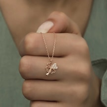 Gumush Gümüş Rose Kalpli Dört Yapraklı Yonca Kadın Kolye