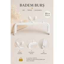 Vollen Yarn Metal Badem Model Çanta Bursu 20 Cm El Çantası Çerçevesi Portföy Cüzdan Klipsi Çanta Aparatı Beyaz
