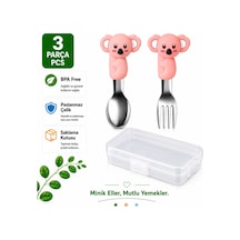 Figürlü Pembe Premium Çocuk Bpa Free Silikon Saplı Paslanmaz Çelik Uçlu Çatal-kaşık, 9+ Ay