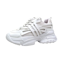 Kadın Gery Beyaz Konfor Taban Günlük Yürüyüş Ayakkabı Sneaker 4 Cm Sp2024 001