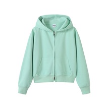 Edwardest 2025 Kadın Sonbahar Ve Kış Yeni Ağır 350g Kısa Fermuarlı Kapüşonlu Sweatshirt Yeşil