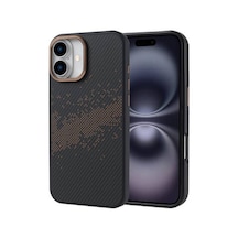 Lexroo İphone 16 Plus Mag Safe Şarj Özellikli Karbon Fiber Tasarımlı Vave Tpu Sert Pc İnce Kılıf - Gold