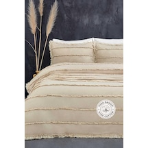 Evlen Home Pamuklu Echos Yatak Örtüsü Takımı Günlük Çift Taraflı Kişilik 3 Parça Dolgulu El İşi Bej