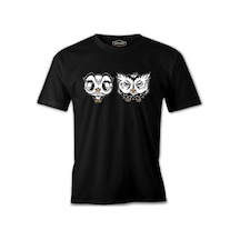 Cute Owls Cartoon Siyah Erkek Tshirt 001