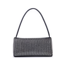 Nas Bag Kadın Basic Baget Omuz Ve Çapraz Çanta Siyah Gümüş Taşlı 27x12 Cm