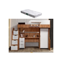 Ranza, Litera Ranza Dolap Çalışma Masası Koyu Ceviz - Beyaz + 1 Adet Comfort Yatak 90 x 190 Cm