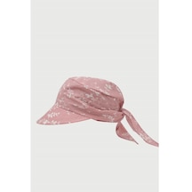 Kadın Bağlamalı Eşarp Siperli Çiçek Desenli Plaj Şapkası Koyu Pembe Standart