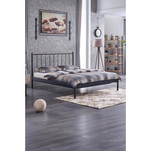 Falez-st Çift Kişilik Metal Karyola-siyah Yüksek Başlıklı Ahşap Latalı