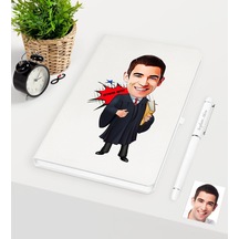 Kişiye Özel Bay Avukat Karikatürlü Beyaz Defter Kalem Seti - 1